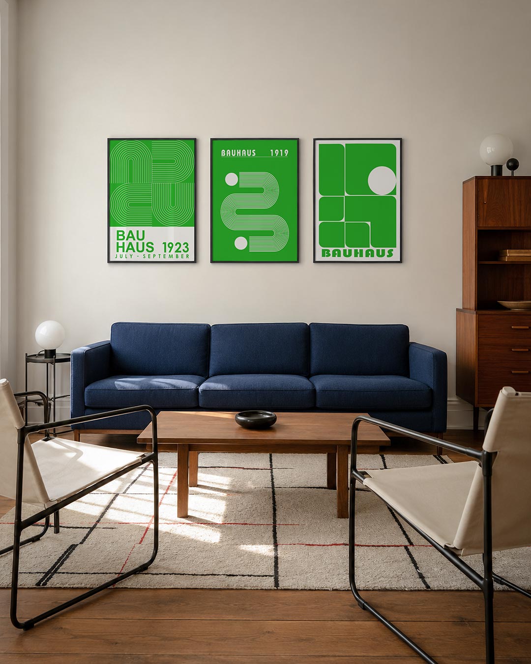 Lijnen en kleurvlakken posterset – derde productweergave – deze posterset in drie delen toont een ritmisch lijnenspel in