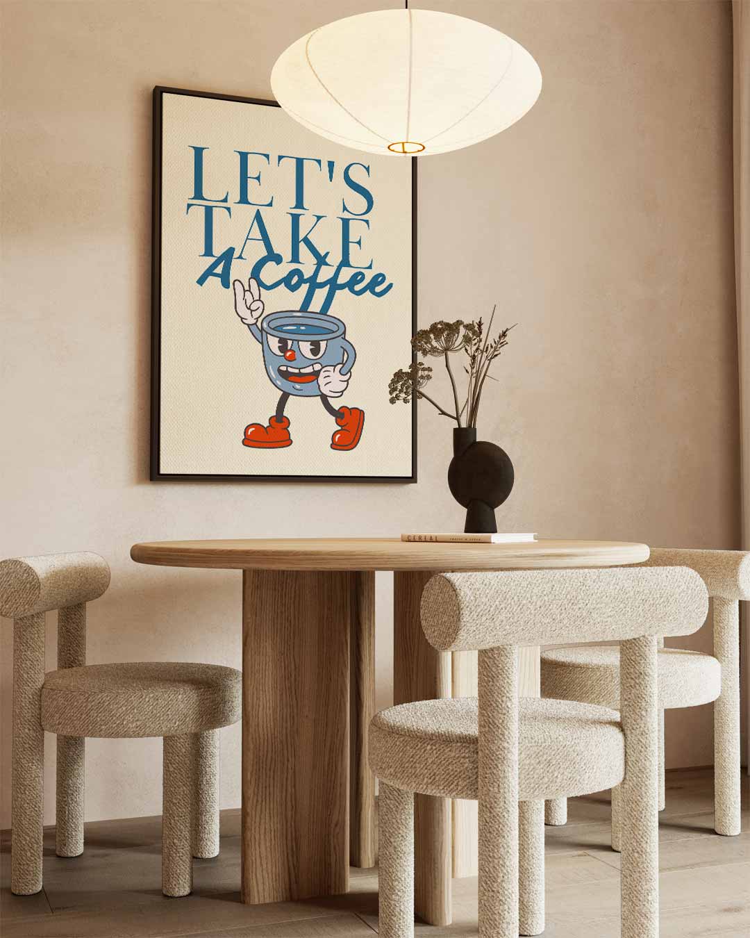 Vrolijke Koffie Mok Illustratie – canvas wanddecoratie in portret formaat