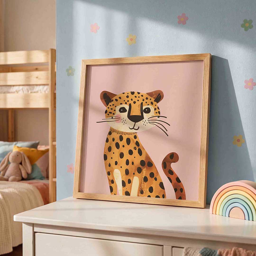Schattige luipaard – speelse wandkunst als vierkante kinderposter