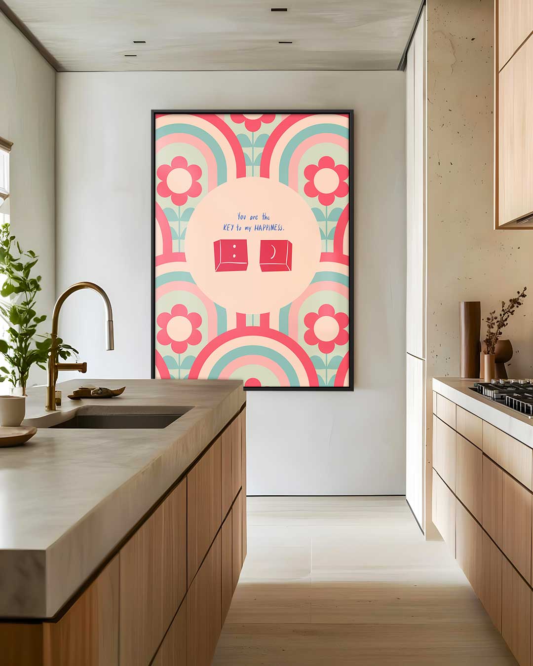 Retro Bloemen Geluksposter – dibond wanddecoratie in staand formaat