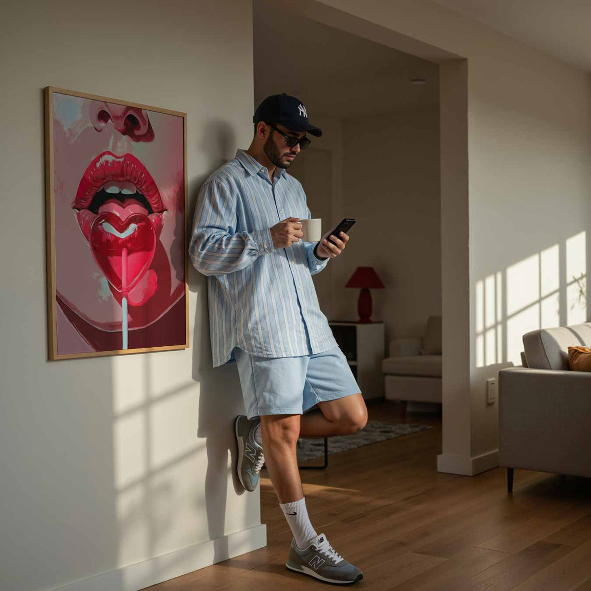Lippen met Hartvormige Lolly – zomerse poster in staand formaat
