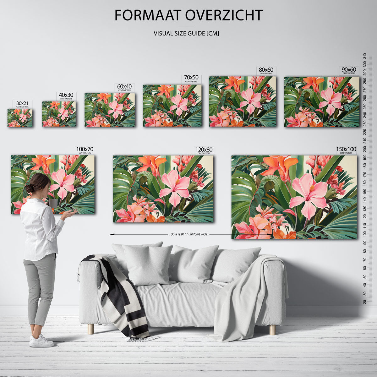 Bloemen en bladeren – liggende muurposter met jungle thema