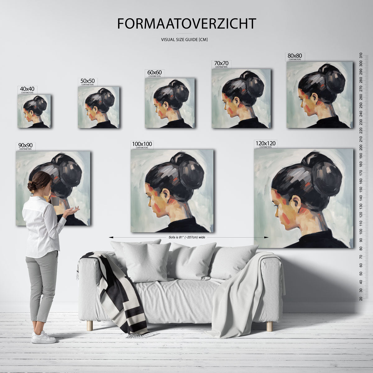 Vrouw met knot – vierkante muurposter met vrouwelijk portret