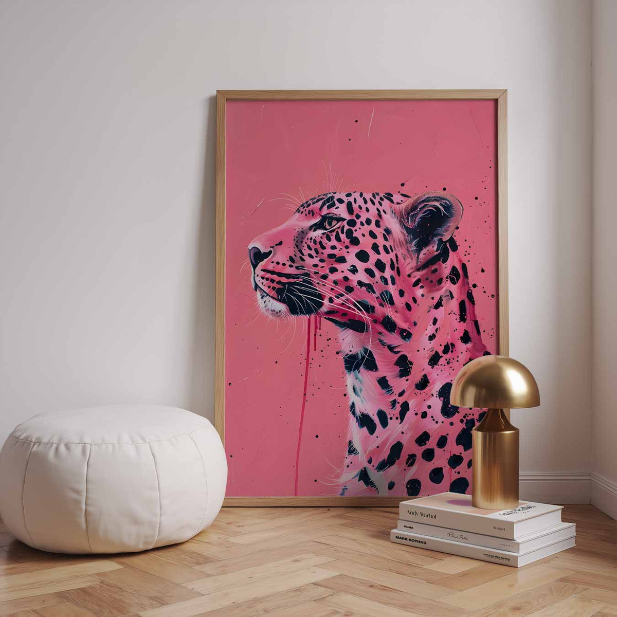 Stijlvolle Luipaard in Roze – urban poster in staand formaat