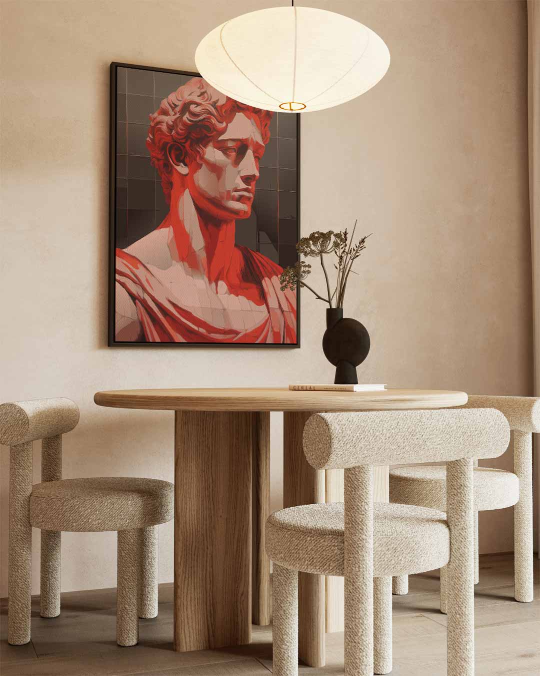 Klassieke Buste in Rood Licht – dibond wanddecoratie in staand formaat