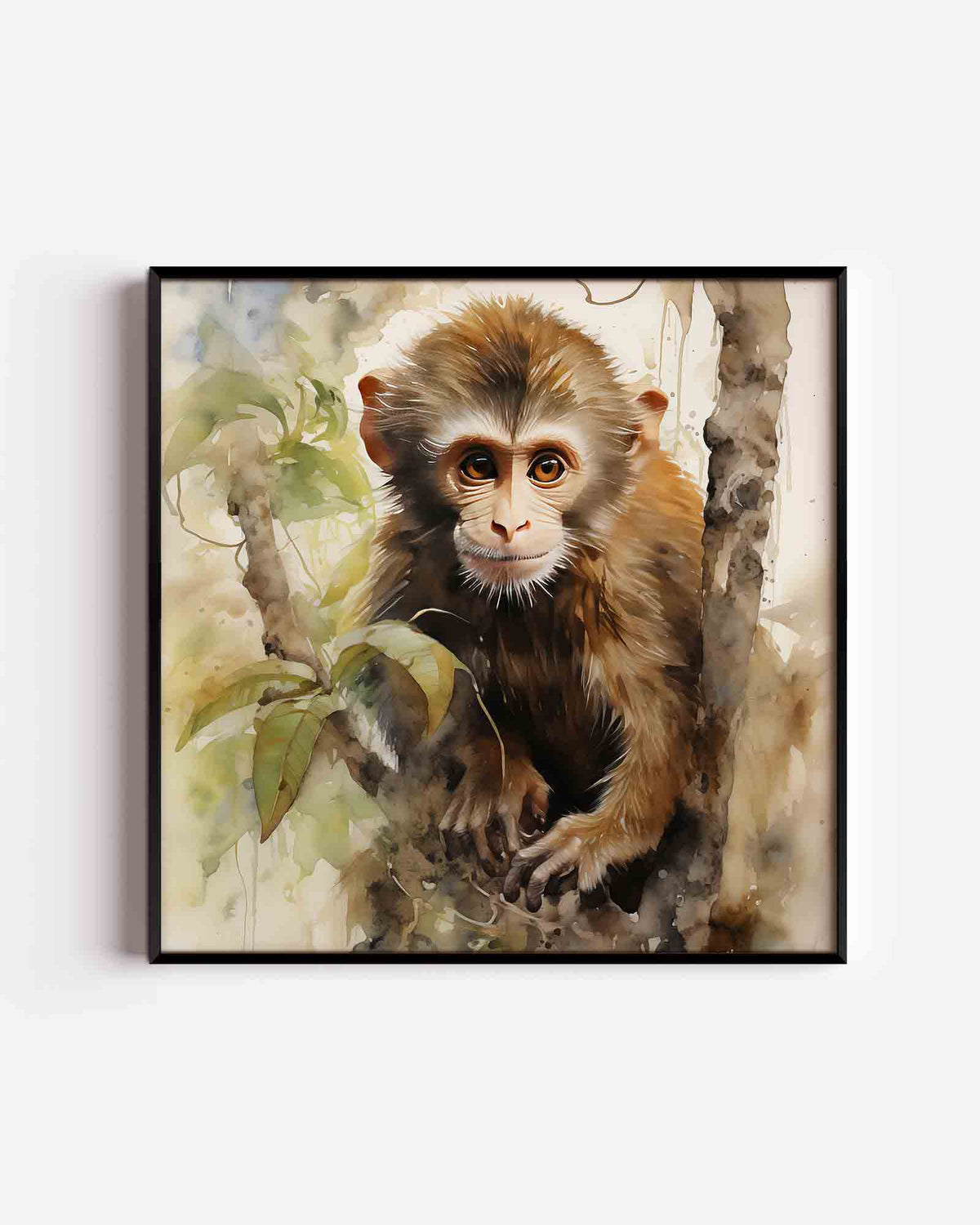 Jonge aap in boom – jungle vierkante poster als wanddecoratie