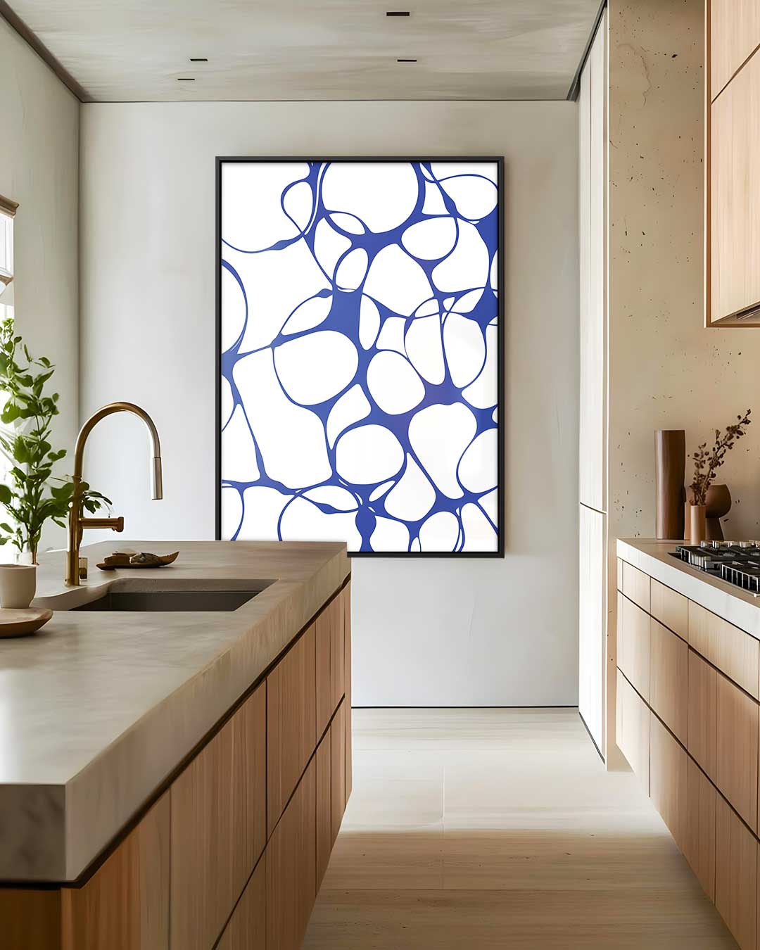 Organische Blauw-Witte Patronen – dibond wanddecoratie in staand formaat