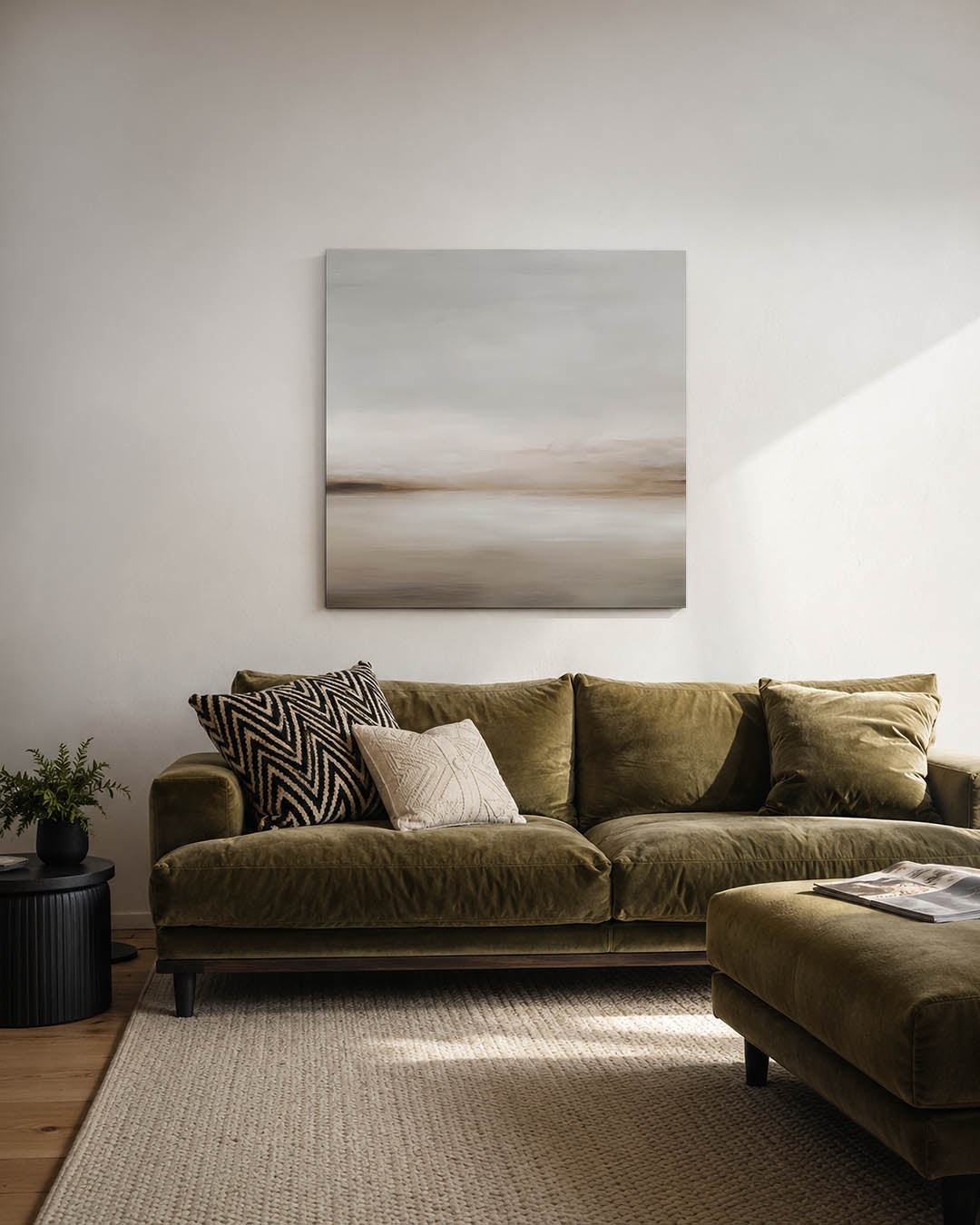 Zachte landschapstinten kunstwerk – derde productweergave – dit kunstwerk toont een compositie van vloeiende lijnen en zachte