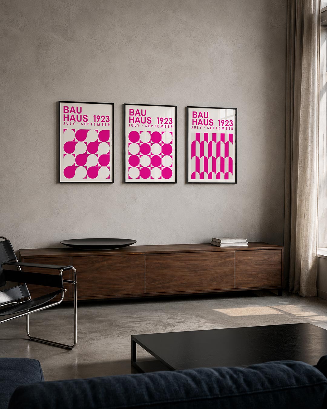 Vormen en kleurvlakken driedelige posterset – deze posterset in drie delen toont een speelse wisselwerking van roze en witte
