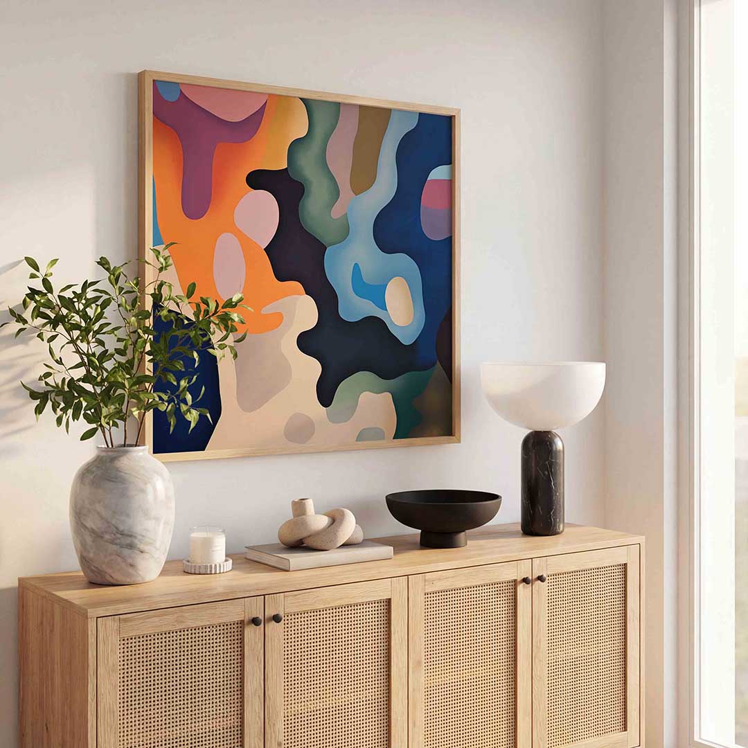 Abstracte vormen – kleurrijke poster in vierkant formaat