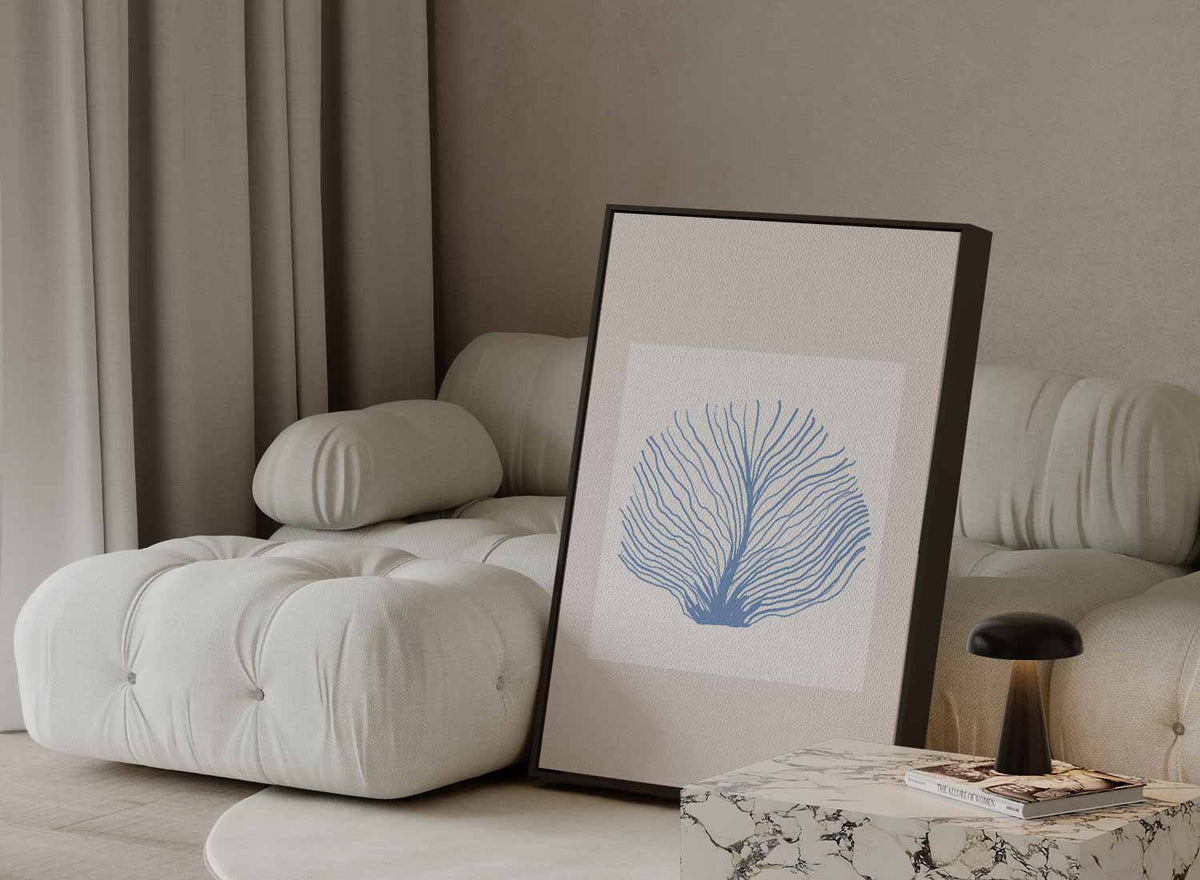 Blauwe Zeeventilator Kunstprint – canvas kunstwerk als wanddecoratie