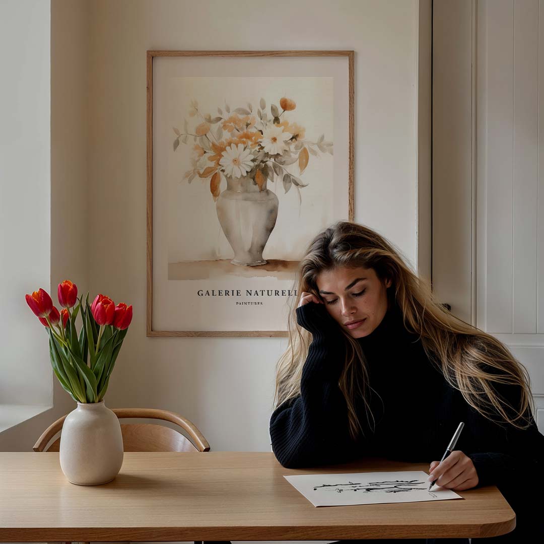 Bloemenvaas in Aquarel – staande muurposter met botanische uitstraling