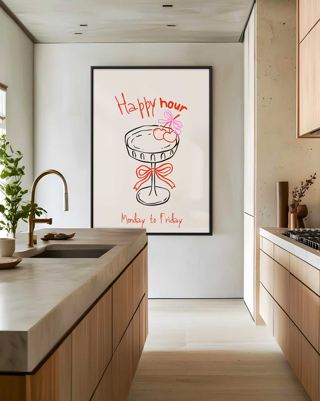 Happy Hour Illustratie – dibond wanddecoratie in staand formaat