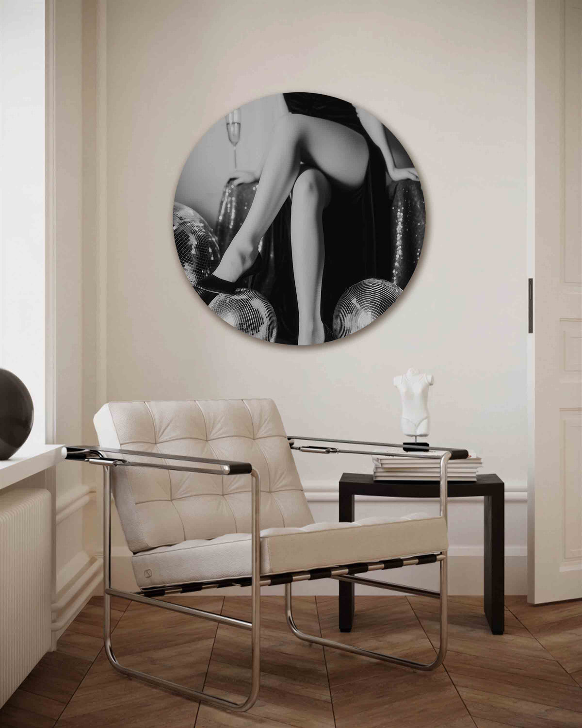 Glamoureuze benen – Pop Art muurcirkel als ronde wanddecoratie