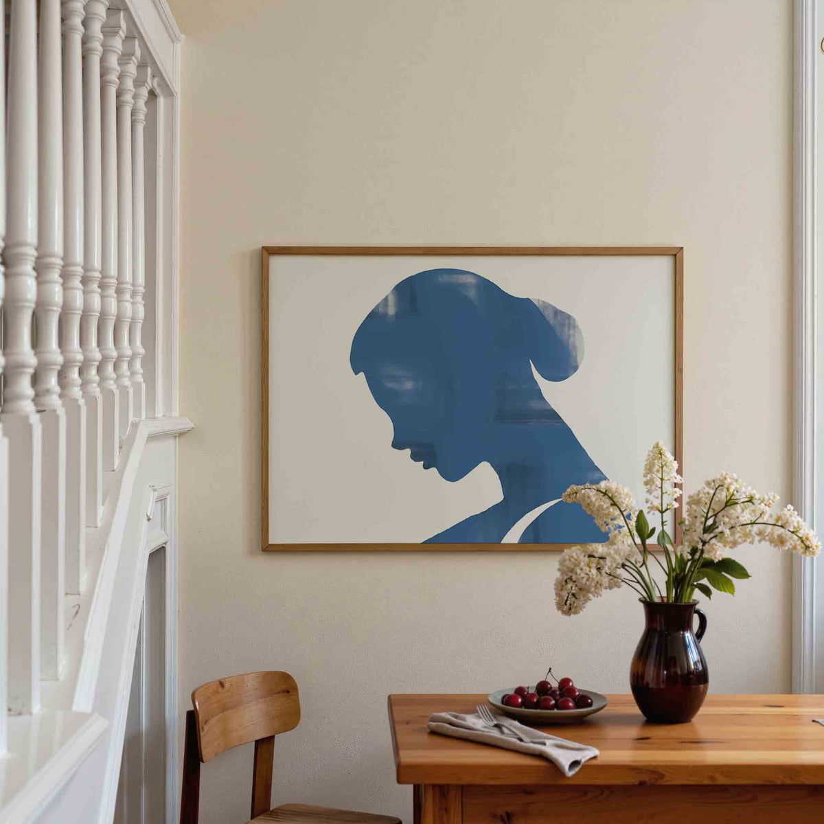 Blauw silhouet – liggende illustratie poster als wanddecoratie