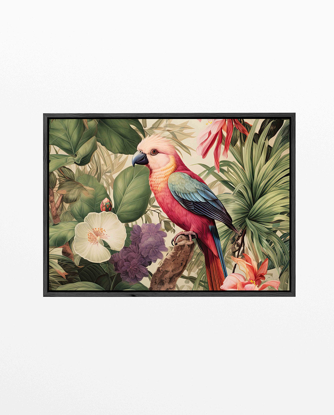 Exotische vogel en bloemen – Kleurrijke – liggend jungle kunstwerk