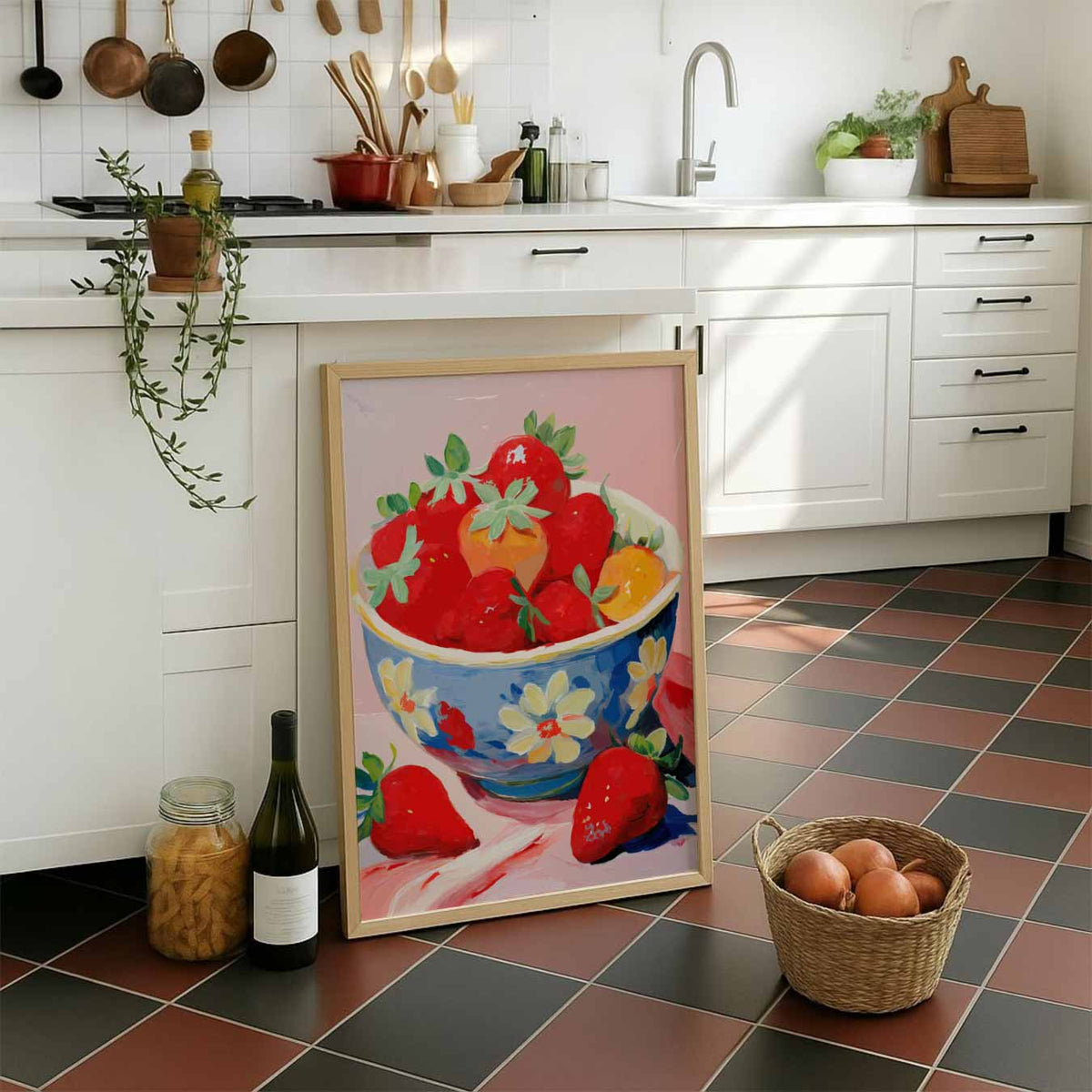 Zomerse Aardbeien – staande muurposter voor keuken of eethoek
