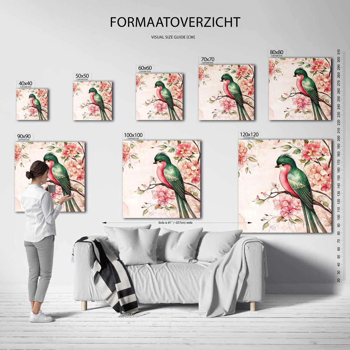 Vogel en bloemen – vierkante muurposter met dierenthema