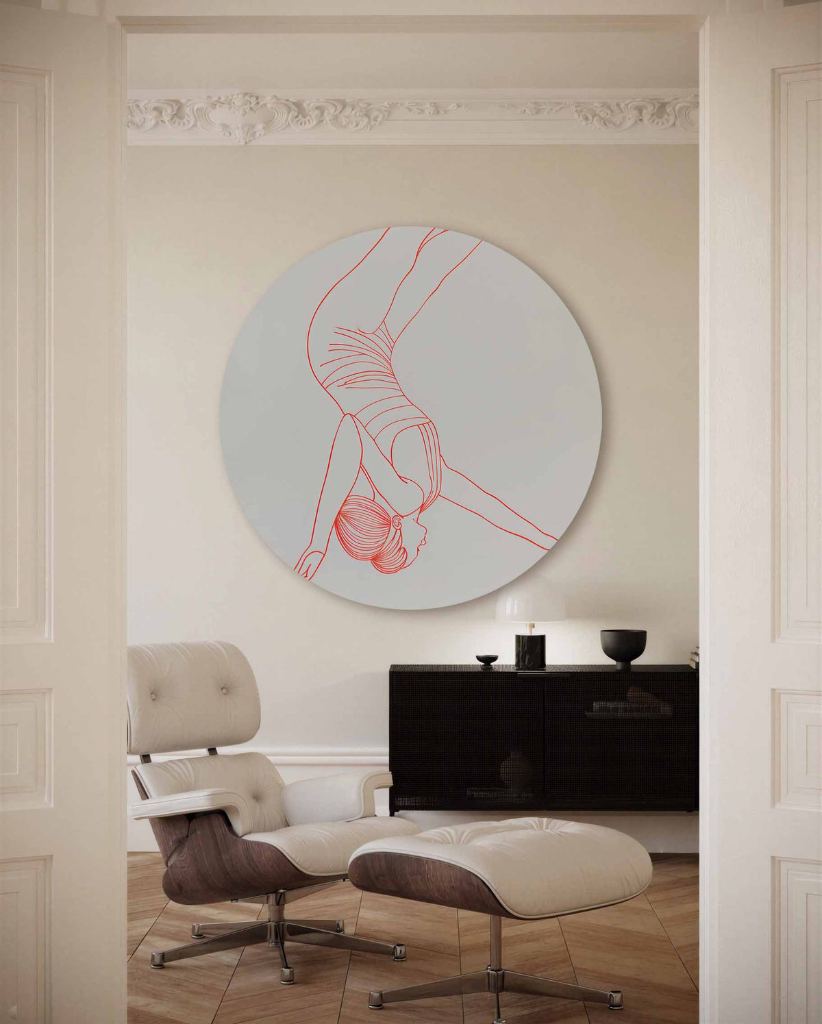 Rode figuur – muurcirkel met kleur en vormen voor aan de muur