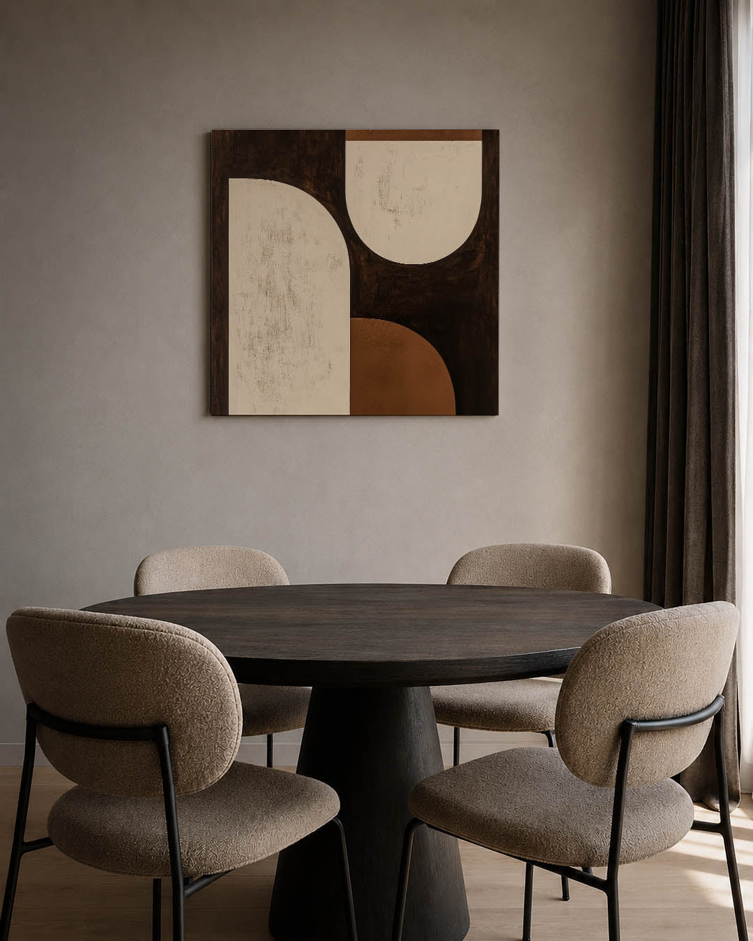 Geometrische vormen compositie kunstwerk – tweede productweergave – dit werk toont een compositie van grote, ronde en