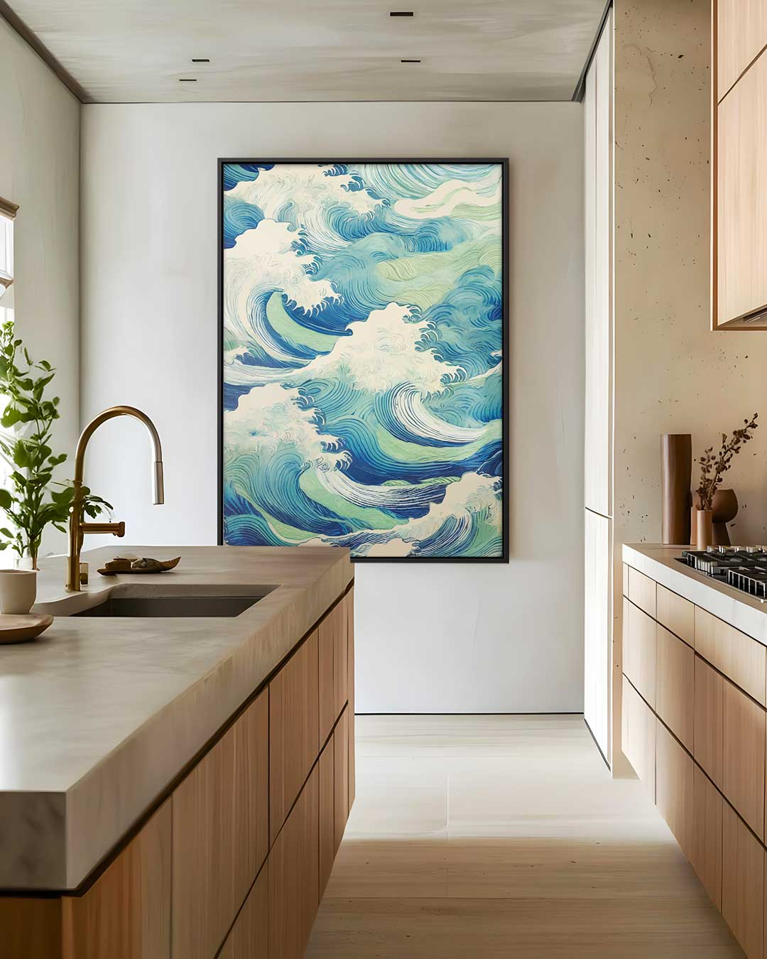 Golvende Blauwe Zee – dibond wanddecoratie in staand formaat