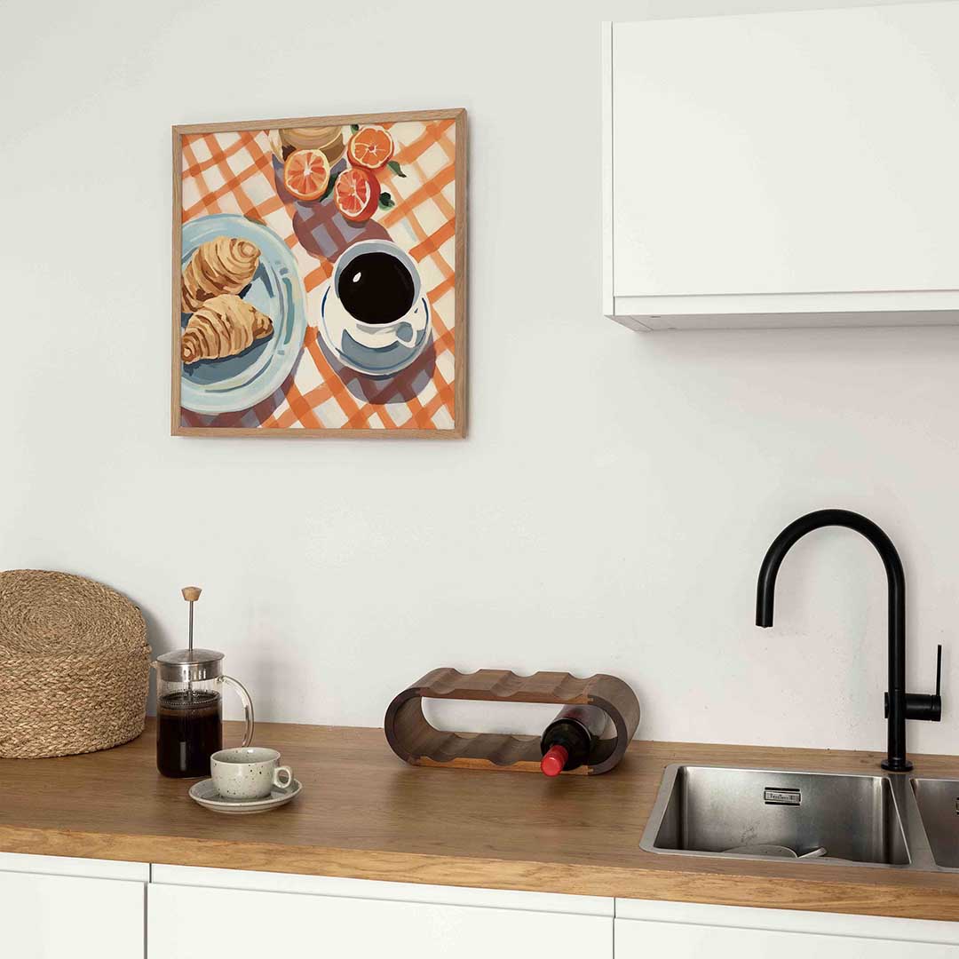 Ontbijt met croissants – keukenposter in vierkant formaat