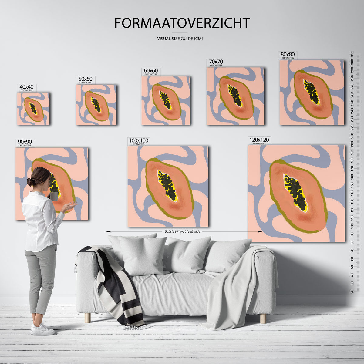 Papaja met zaden – vierkante muurposter voor keuken of eethoek