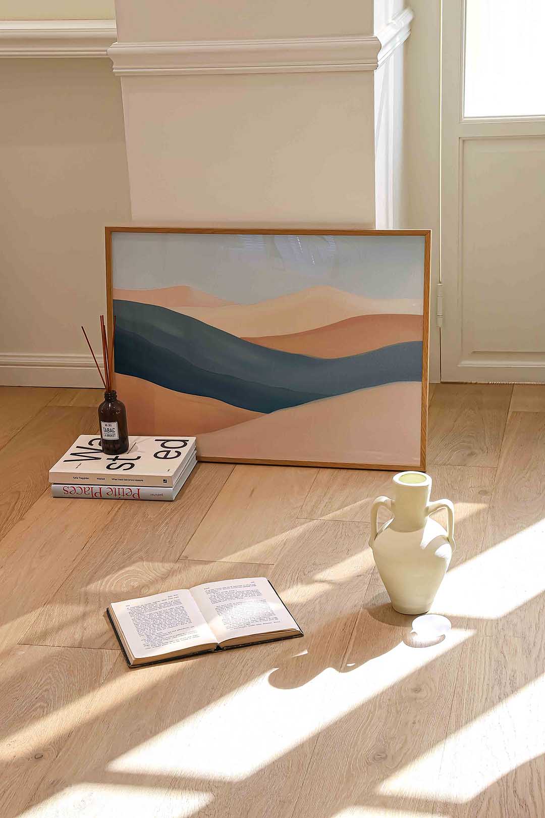 Golvende zandduinen – liggende kleurrijke abstracte wanddecoratie van WallArtistic