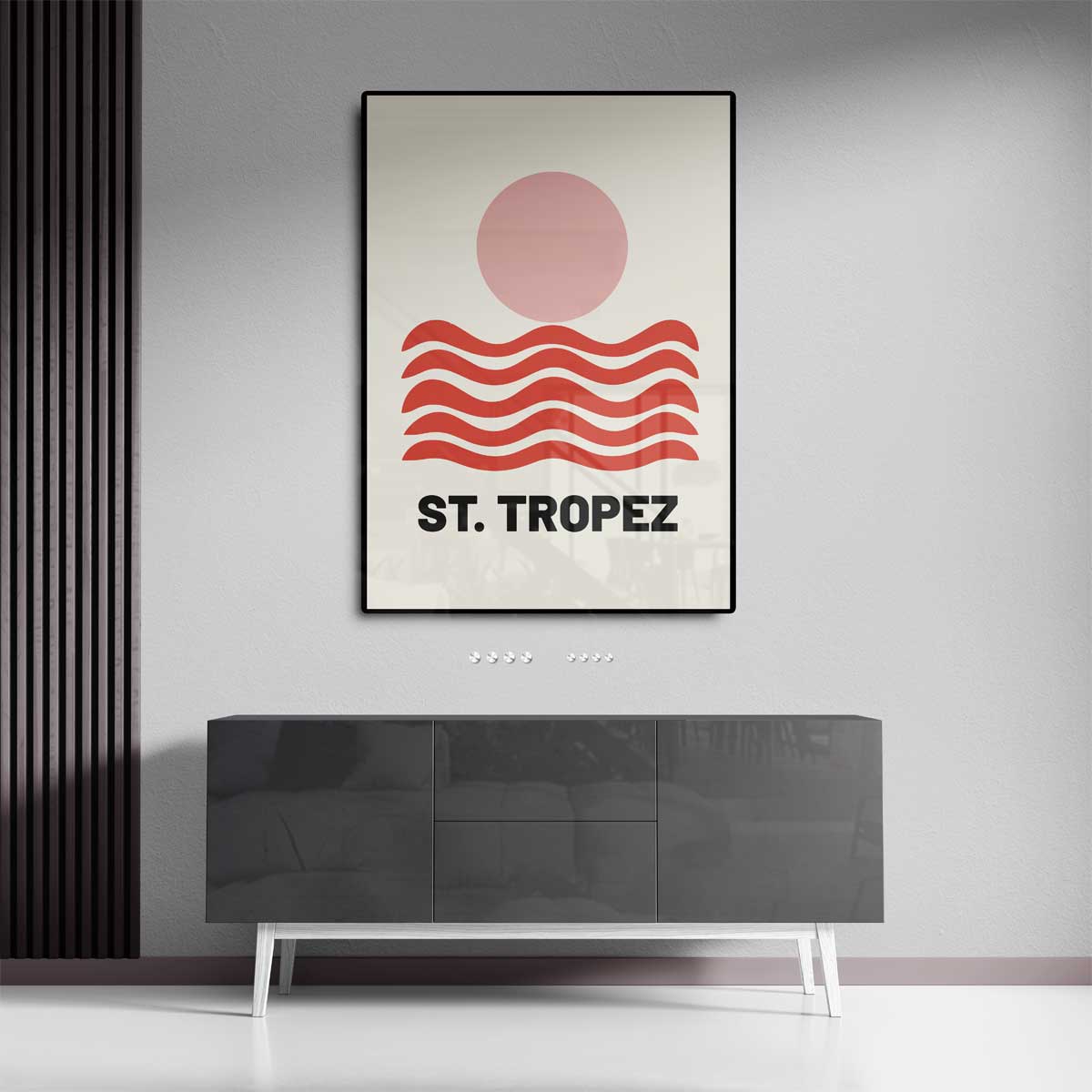 Zonnige St. Tropez – kunstwerk met zwarte baklijst