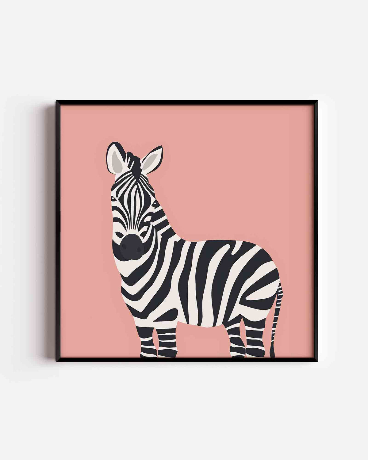 Zebra op roze achtergrond – vierkante kinderposter als wanddecoratie