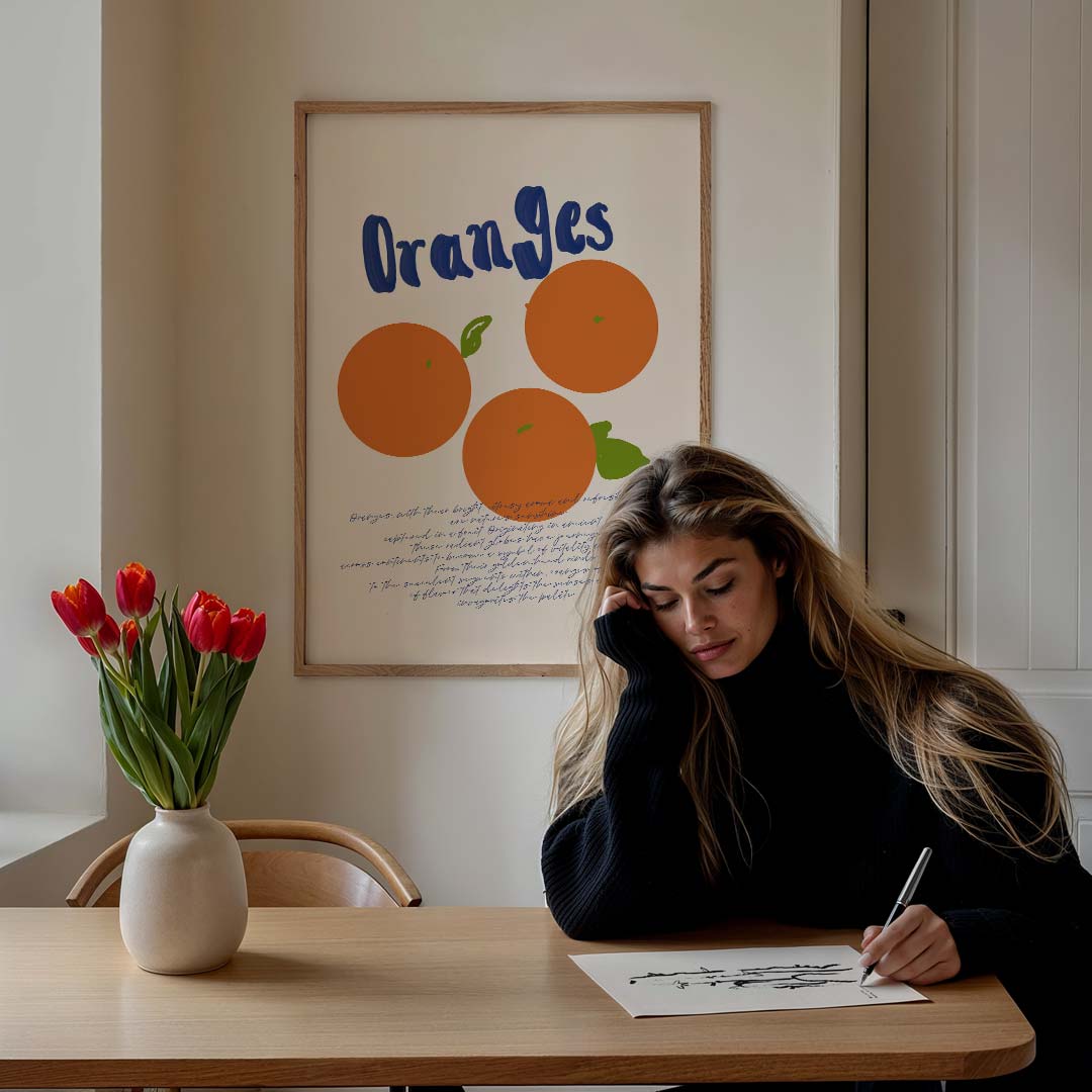 Zonnige Citrus Kunstposter – staande zomer wanddecoratie van WallArtistic