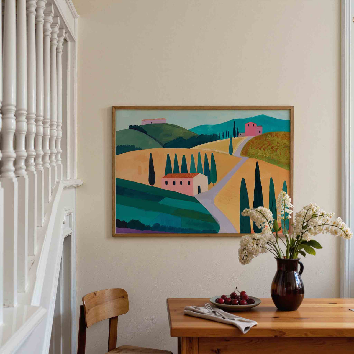Landschap met cipressen – liggende illustratie poster als wanddecoratie