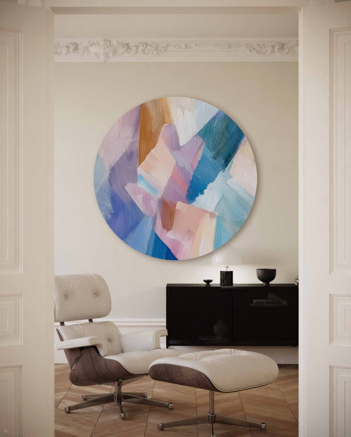 Abstracte vormen – muurcirkel met kleur en vormen voor aan de muur