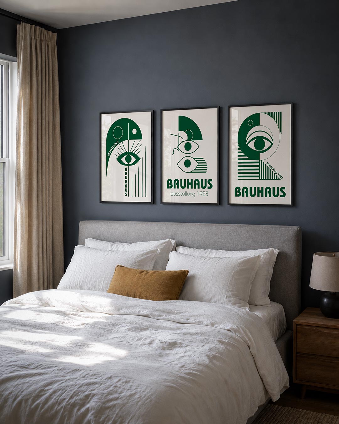 Oog en lijnen posterset – derde productweergave – een groene halve cirkel met een oog in het midden, omringd door strakke