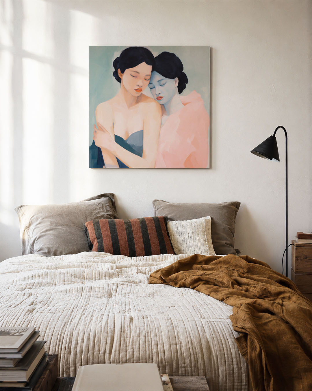 Intieme omhelzing kunstwerk – detailweergave – dit kunstwerk toont twee figuren in een zachte omhelzing, met vloeiende lijnen