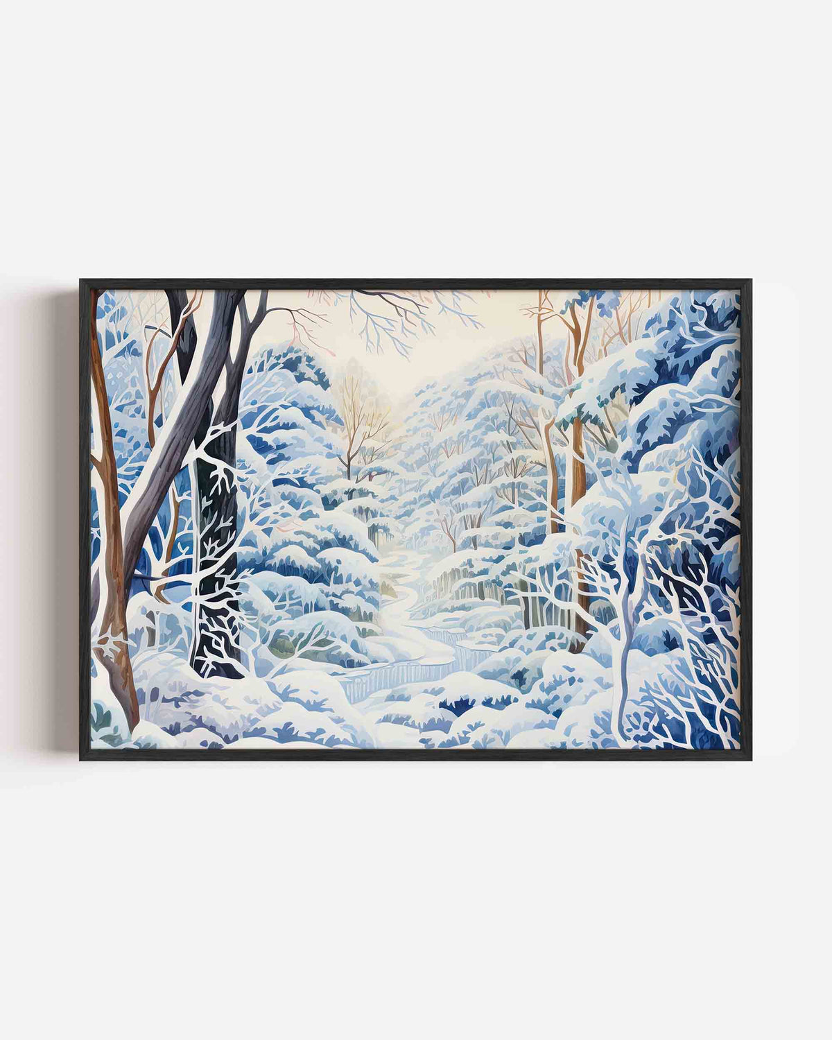 Winterlandschap met bomen – hedendaagse illustratie poster in landscape formaat