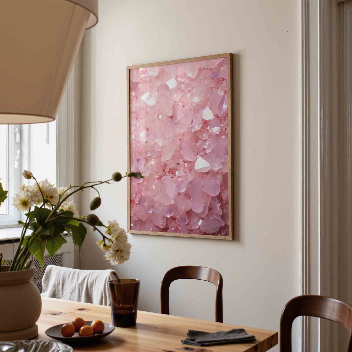 Roze kristallen – kunst en design poster in portret formaat