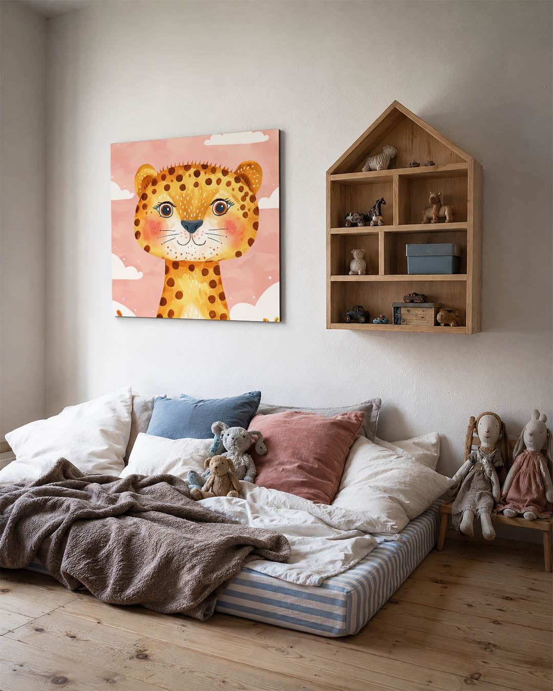 Vrolijke luipaard illustratie kunstwerk – derde productweergave – een speelse illustratie van een luipaard met grote ogen en