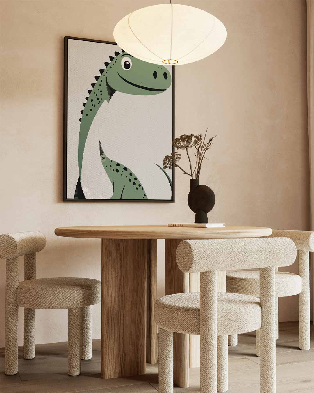 Vriendelijke Dino Illustratie – staand kunstwerk voor modern interieur