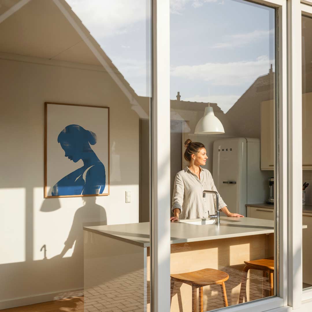 Elegante Vrouw in Blauw – vrouwelijke portretposter in staand formaat