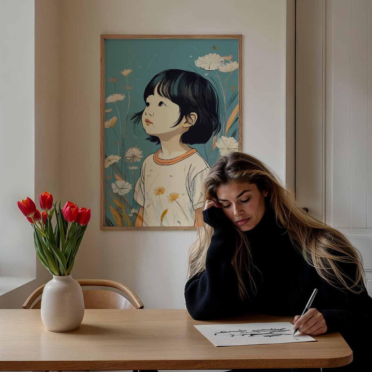 Dromerige Kinderblik – staande muurposter met zomerse uitstraling