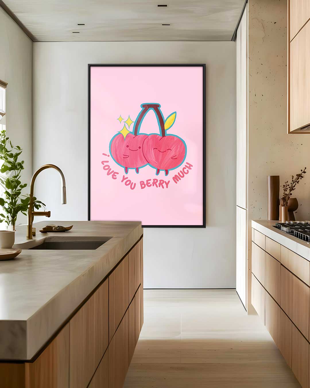 Liefdevolle Kersen Illustratie – dibond wanddecoratie in staand formaat
