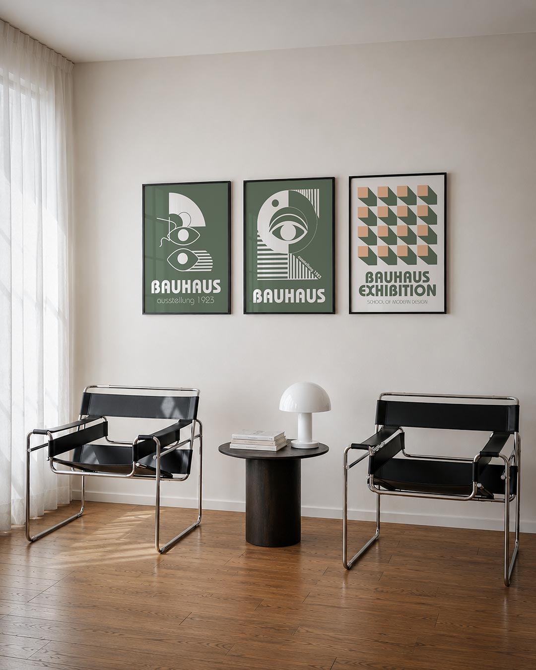 Vormen en vlakken posterset – tweede productweergave – deze posterset in drie delen toont een spel van witte geometrische