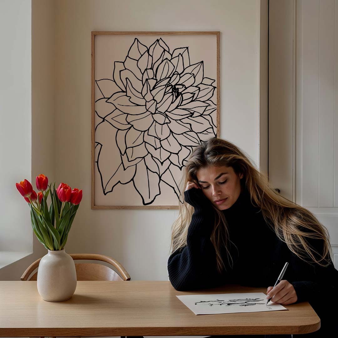 Elegante Bloemenlijn Kunstposter – bloemen poster in staand formaat
