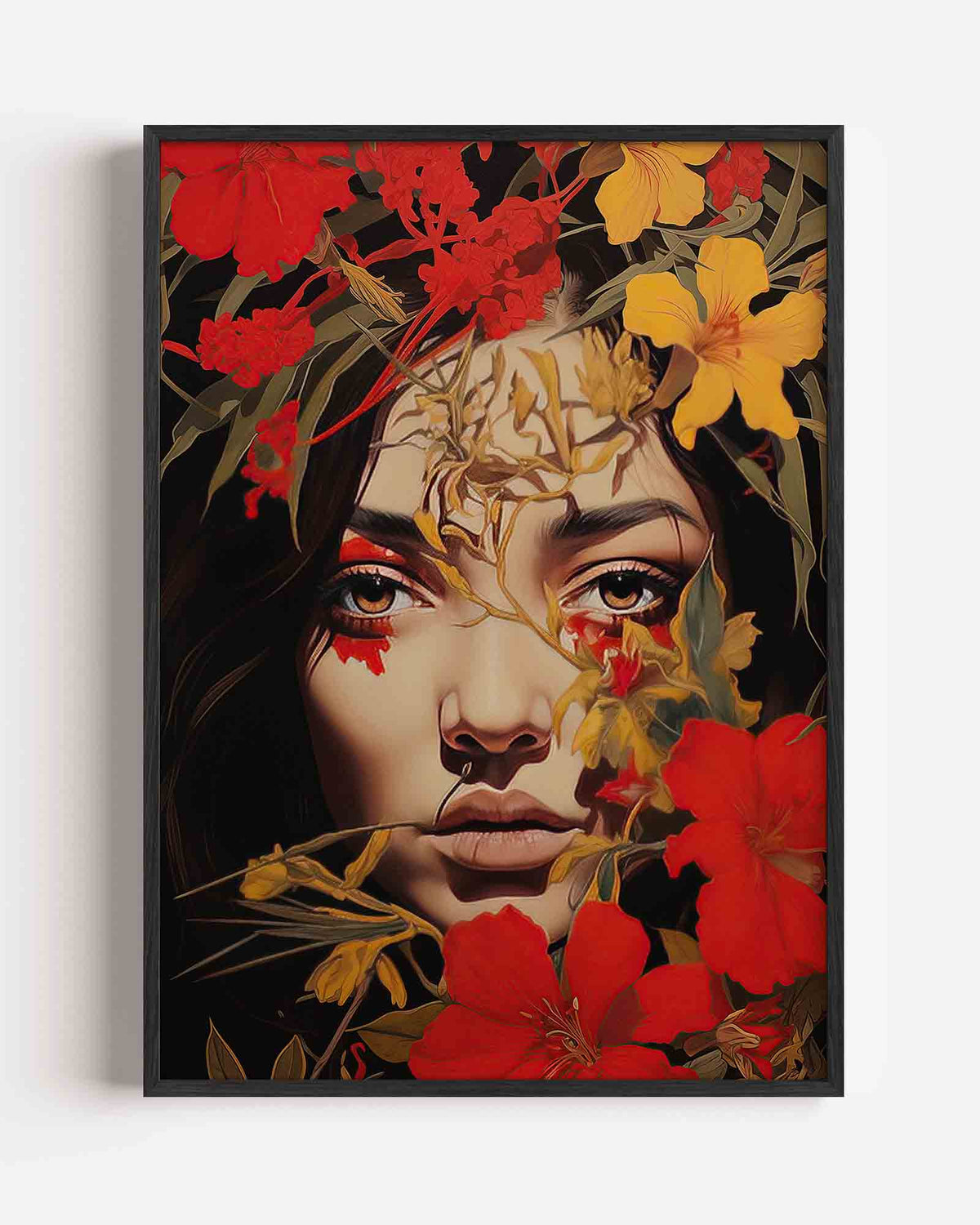 Bloemen en gezicht – botanische portret poster als wanddecoratie