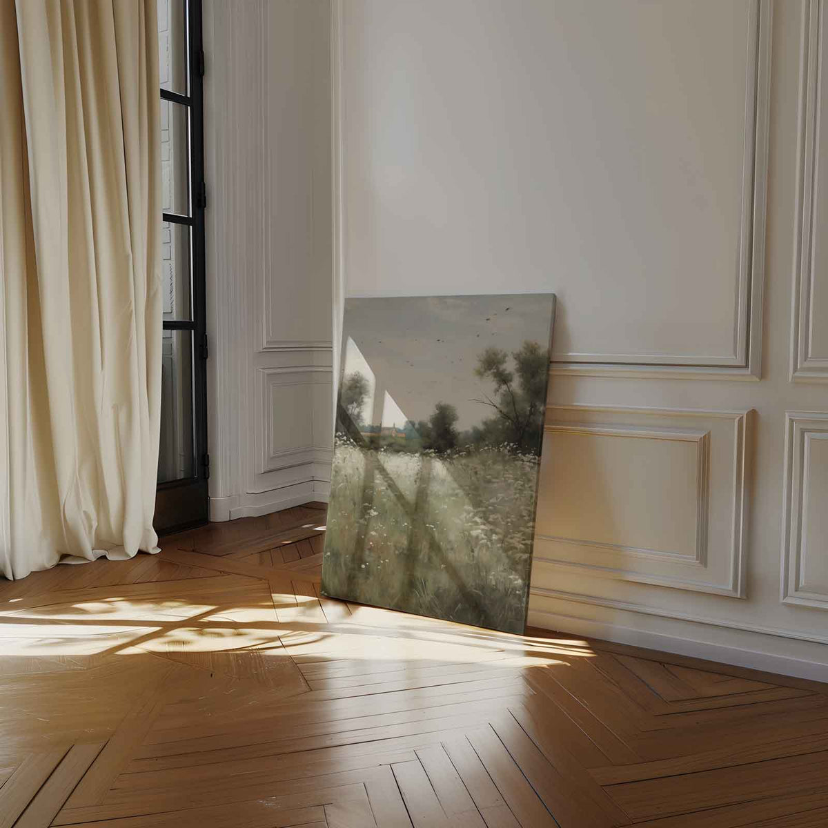 Rustgevend Veldlandschap – plexiglas wanddecoratie in portret formaat