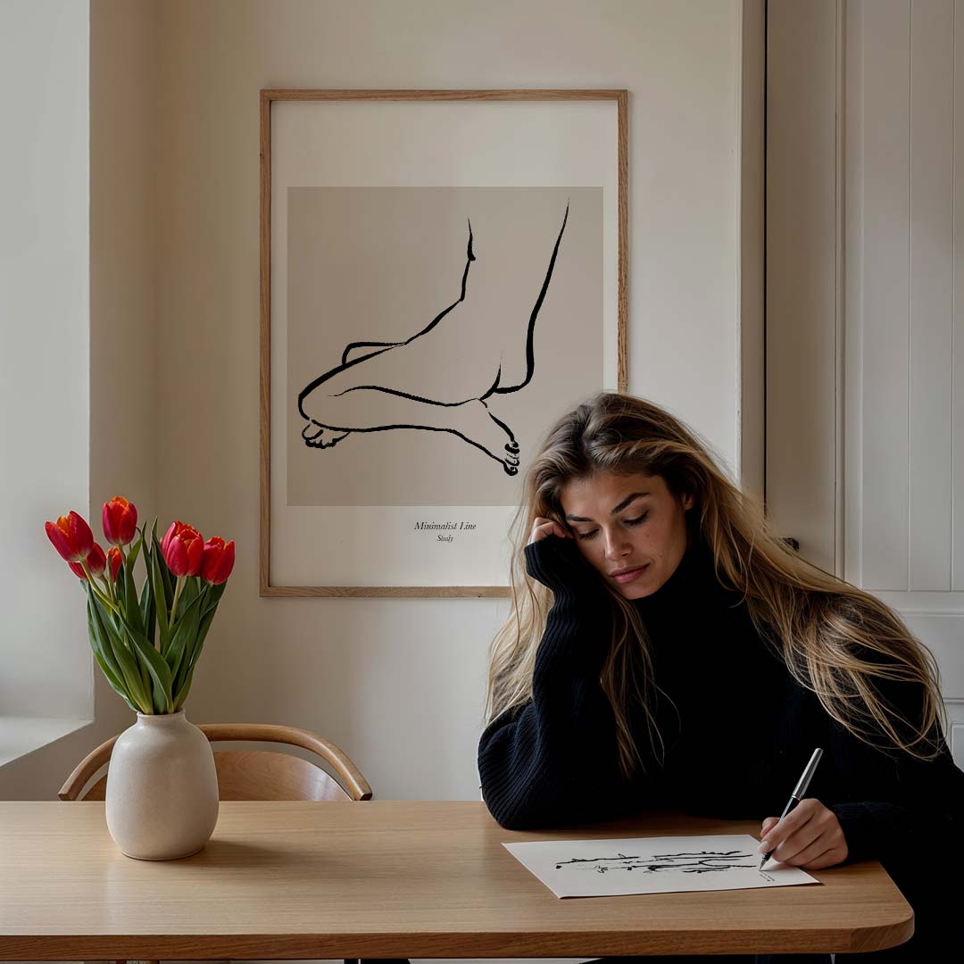 Elegante Lijntekening Vrouwelijke Vorm – lijntekening poster in staand formaat