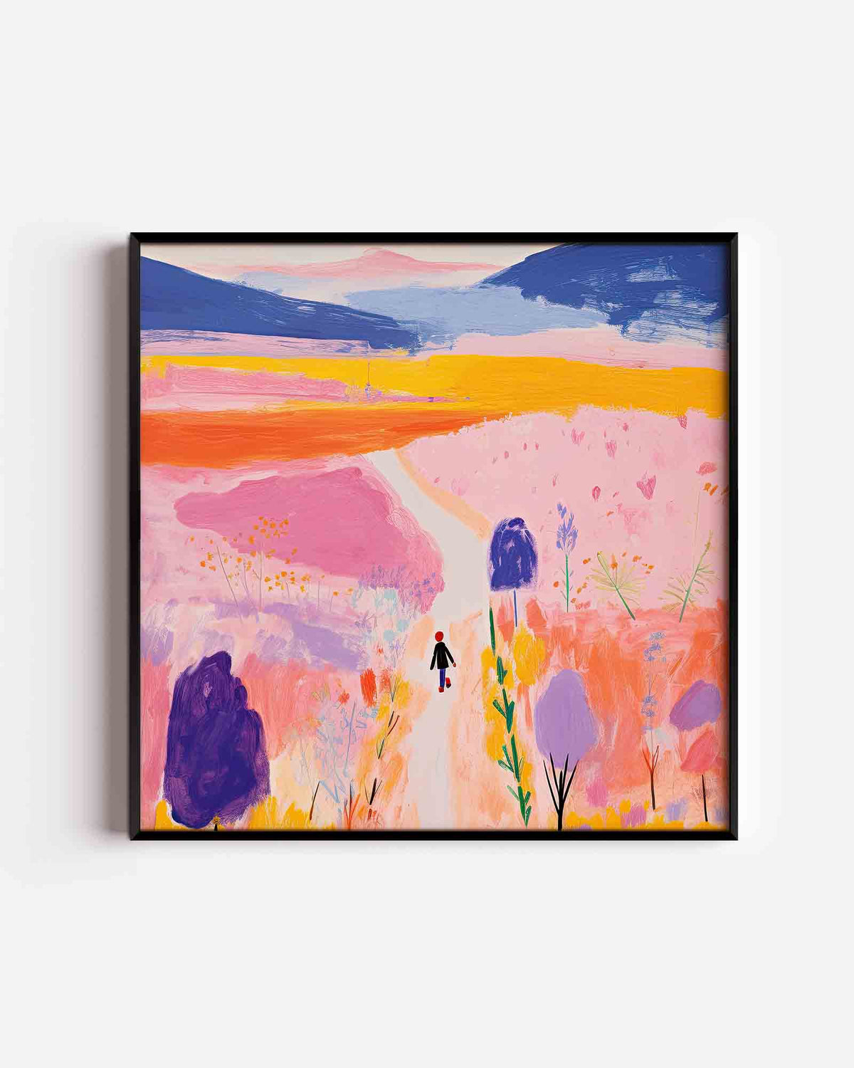 Wandelaar in kleurrijk landschap – vierkante kinderposter als wanddecoratie