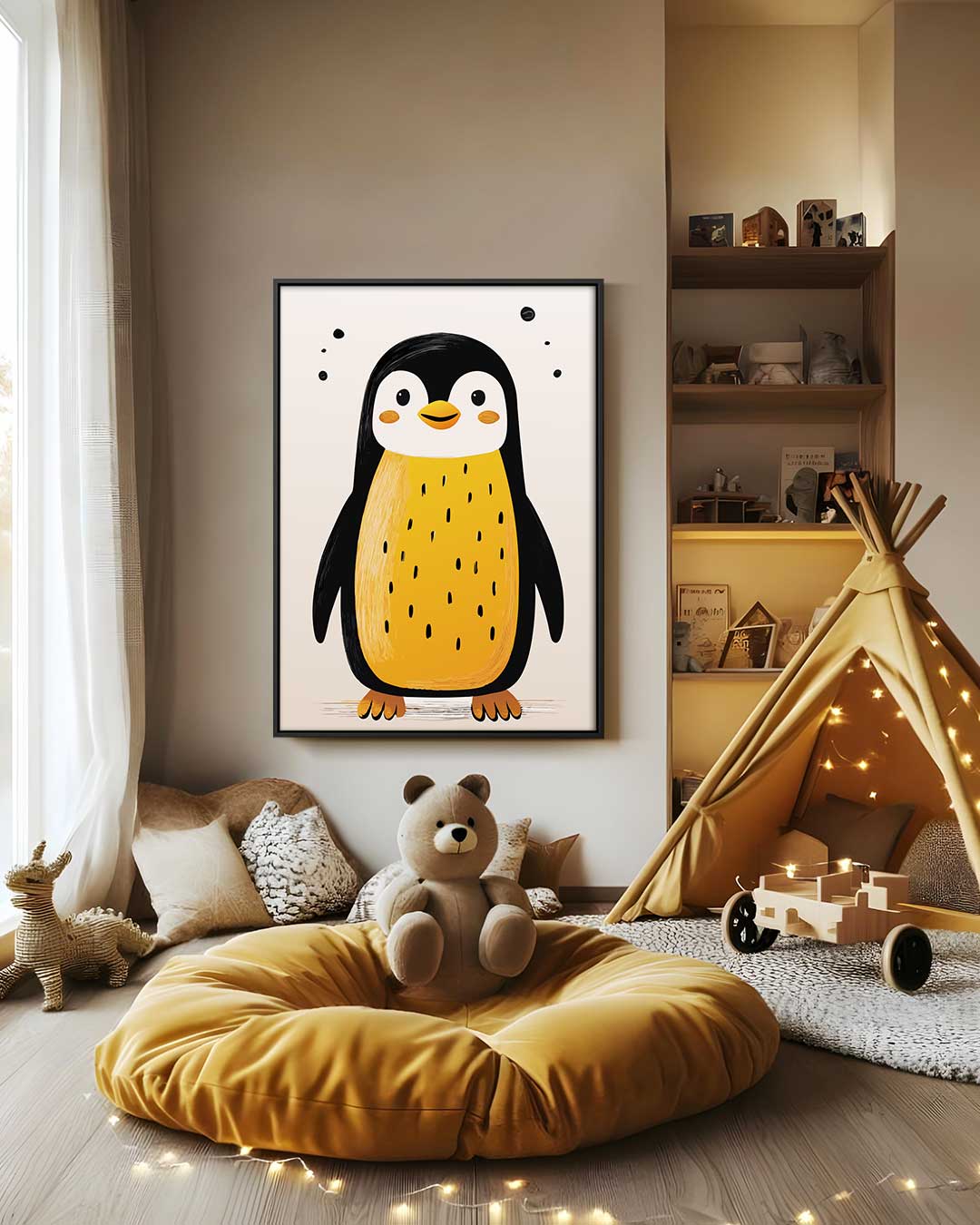 Vrolijke Pinguïn Illustratie – modern portret kunstwerk van WallArtistic