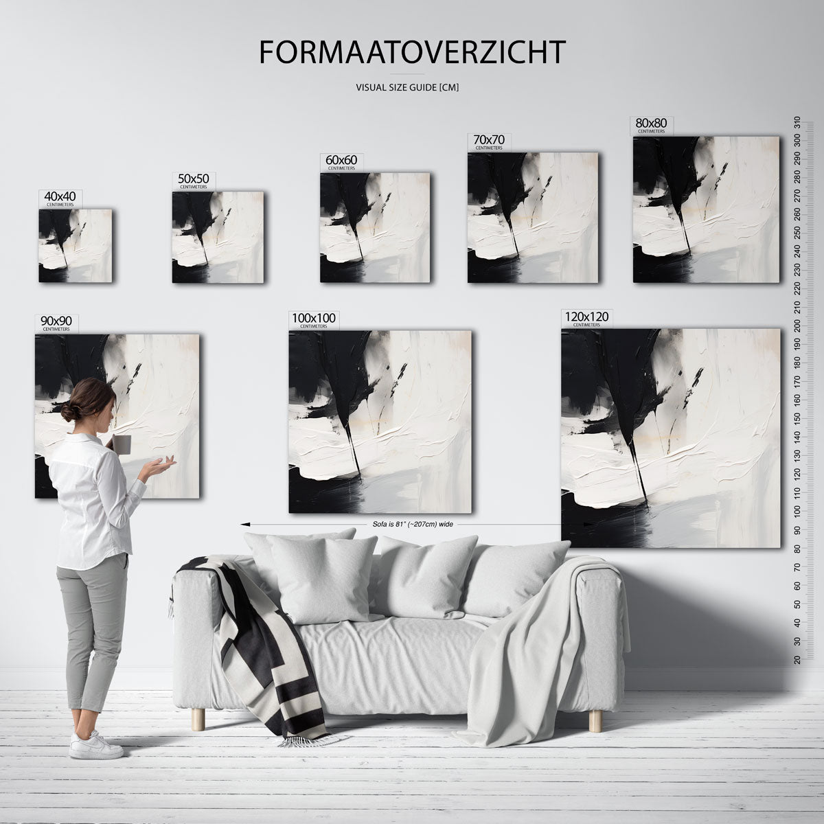 Zwart en wit abstracte – vierkante muurposter met abstracte vormen